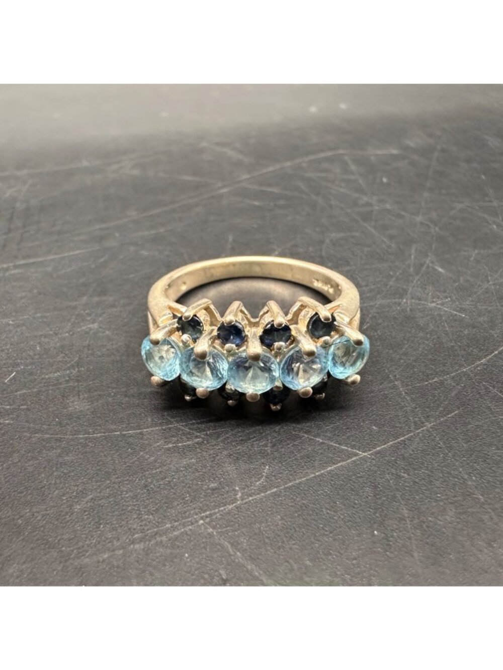 Vintage Sterling Silver Blue Topaz Sapphire Ring 3 Rows Double Split Band Size 6 - Picture 8 of 11